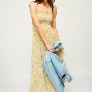 Floral flowy yellow maxi dress